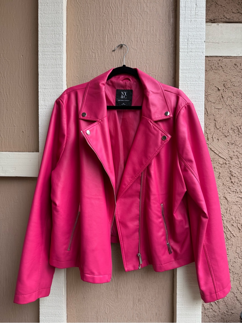New York & Company Hot Pink Faux Leather Moto Jacket
